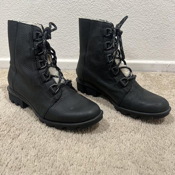 Sorel Phoenix Black Leather Shearling Sherpa Lined Boots Size 9.5 Outdoor - Picture 6 of 11